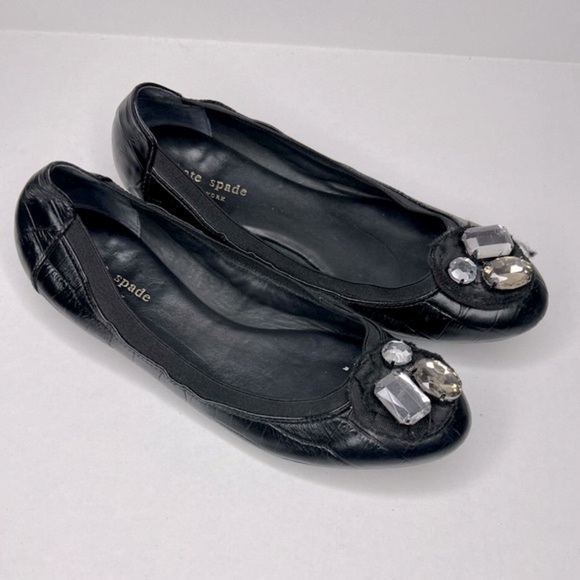 Kate Spade Melia Leather Ballet Flats Jeweled Detail - Picture 1 of 6
